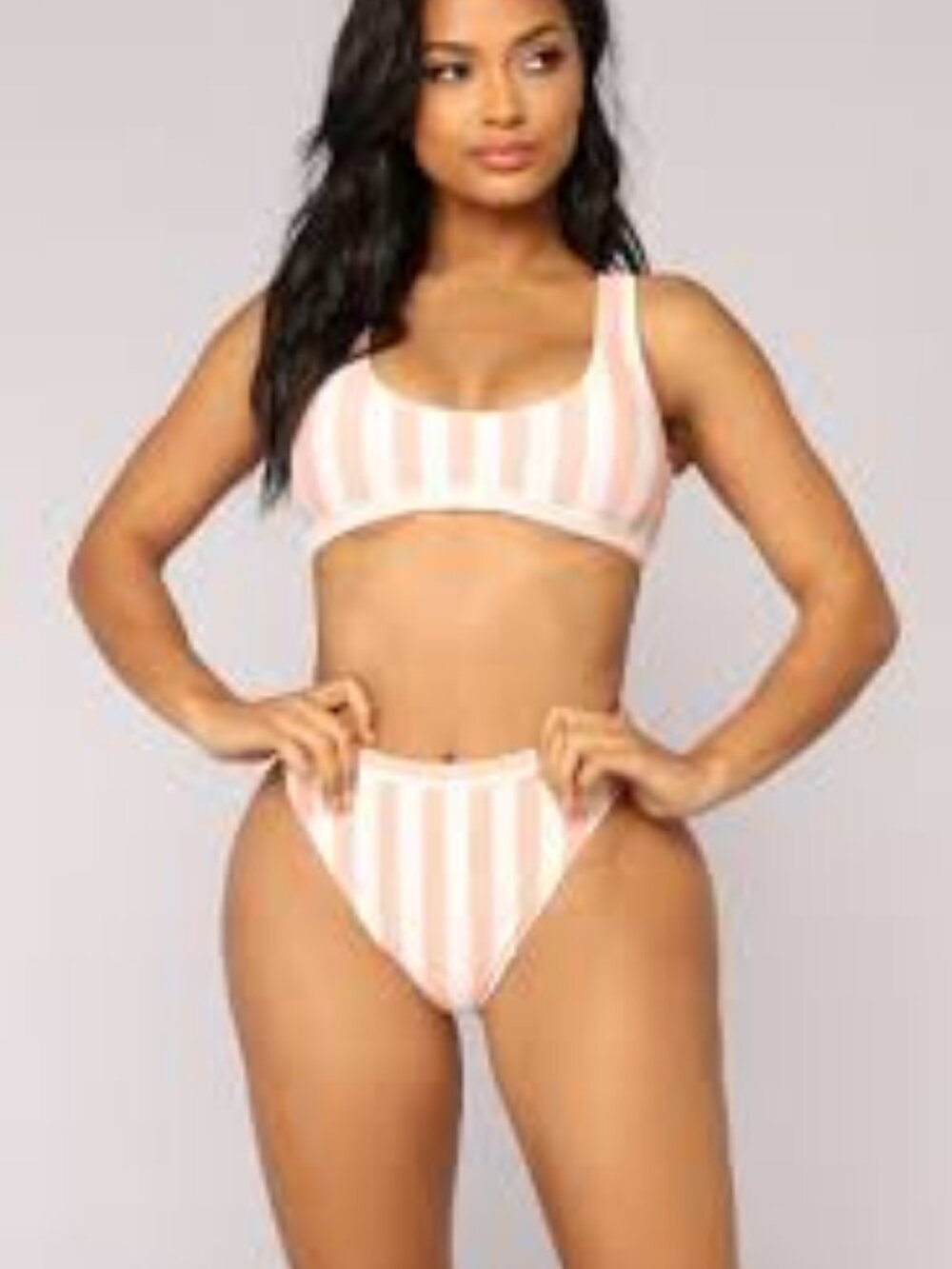 Fashion Nova size 1X Madrid light pink white striped high cut bikini set